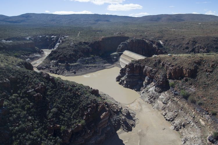 A drone image showing the state of the Gamka Dam, which received a little rain after completely drying up in November 2017. Picture: Aletta Harrison / africanDRONE